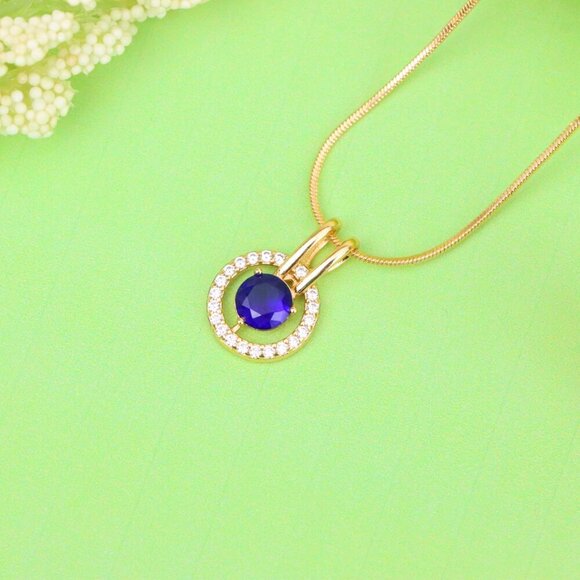 "Elegant Blue Center Stone Pendant with Sparkling Halo Frame Design, XPPT1708 - Picture 2 of 13